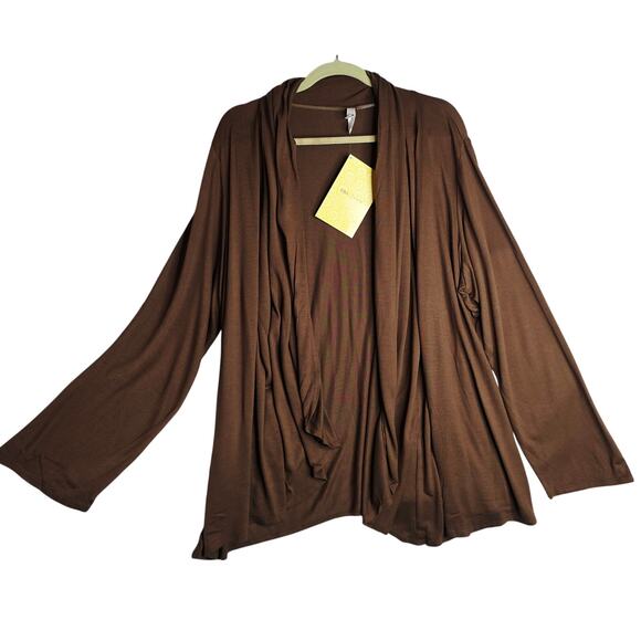Natori 2X by Cruz wear NWT Brown open cardigan soft flowy Fall Office minimalist - Picture 1 of 15